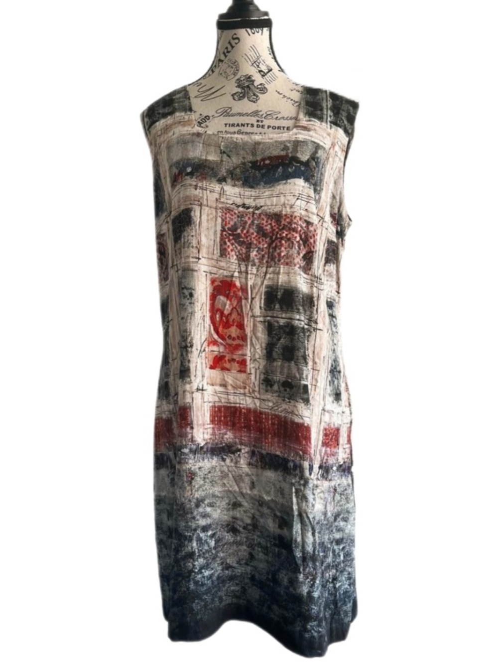 Aventures des Toiles Blue Red Abstract Art Print Midi Dress Artsy Art to wear